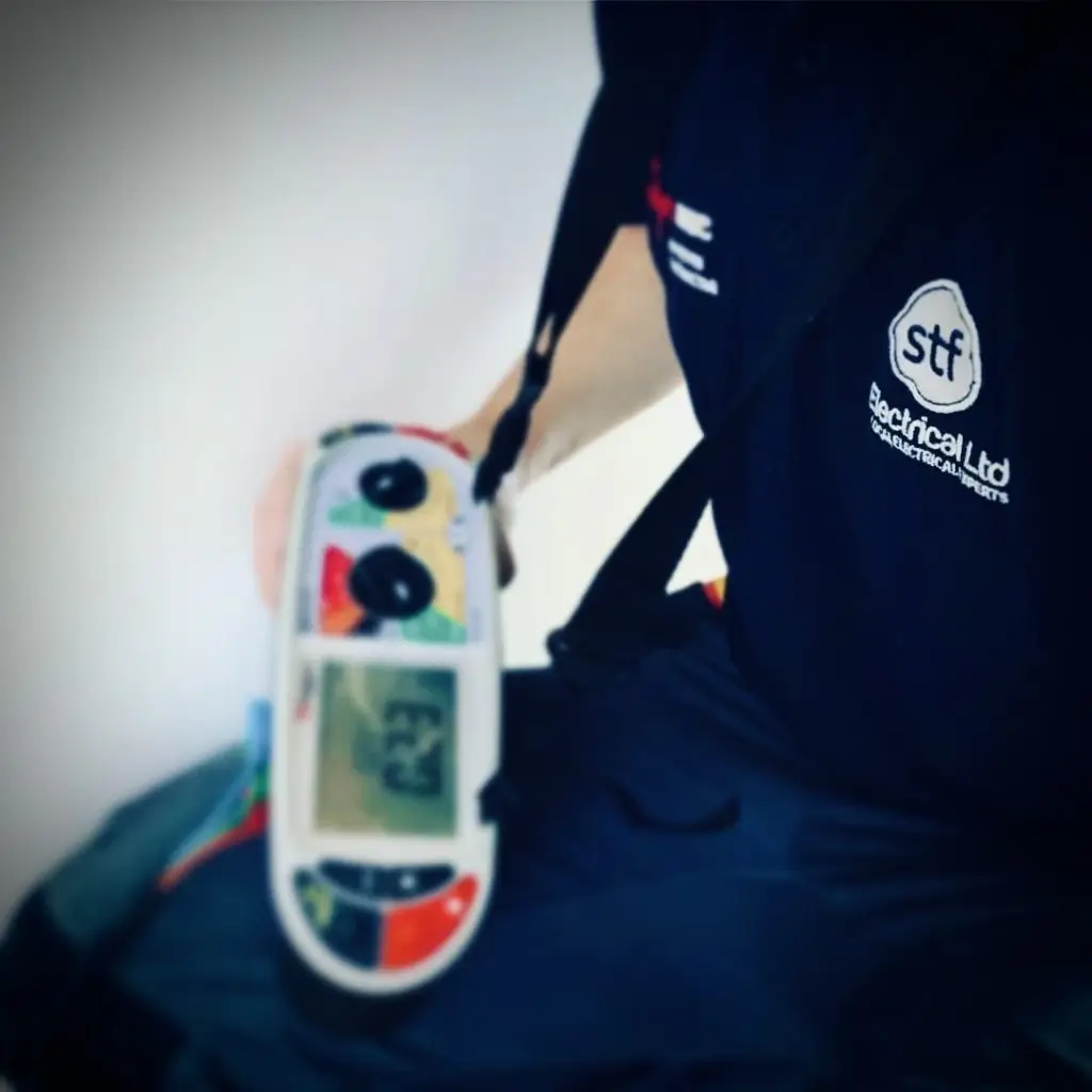 STF Electrical Ltd electrician conducting a thorough Domestic Electrical Installation Condition Report (EICR) in a residential property.
